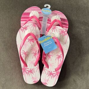 Women’s Sun & Sky Women's Pink 2 Pack Flip Flops Size 5-6 NEW